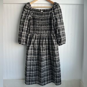 Loft Petite black cream plaid dress XSP